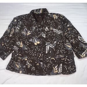 SilkLand Jacket Plus Size 2X Brown Leaf 100% Silk Lined Button Up 3/4 Sleeves
